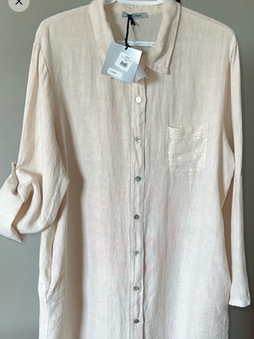 Sz S⭐️NWT Angela Mara Sand 💯% Italian Linen Dress/ Duster/ Coverup PTP 22”
